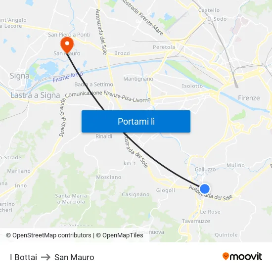 I Bottai to San Mauro map