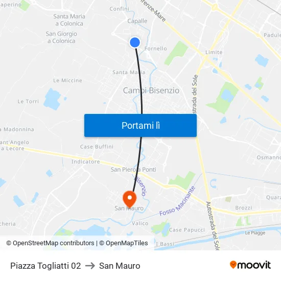 Piazza Togliatti 02 to San Mauro map