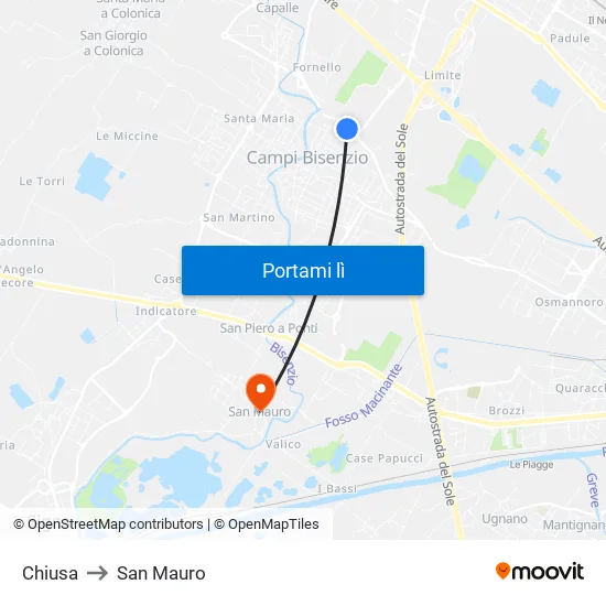 Chiusa to San Mauro map