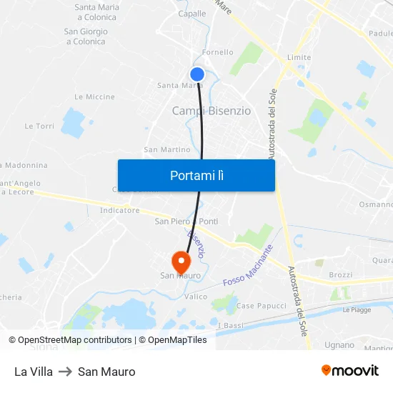 La Villa to San Mauro map