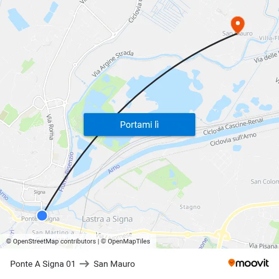 Ponte A Signa 01 to San Mauro map
