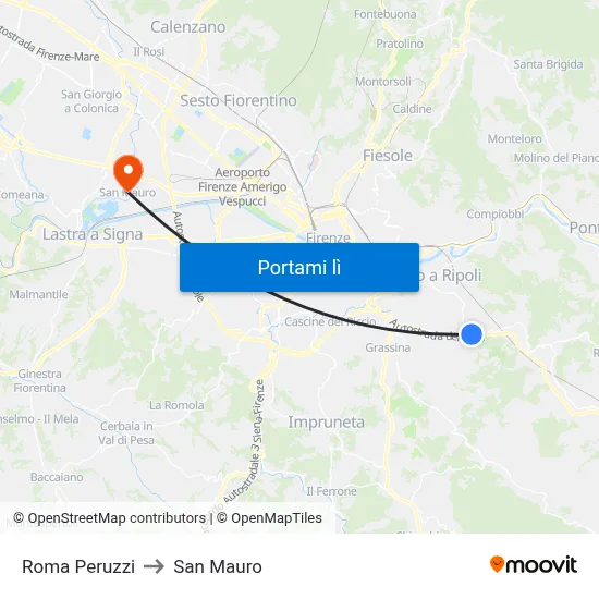 Roma Peruzzi to San Mauro map