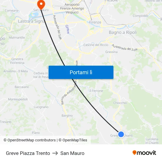 Greve Piazza Trento to San Mauro map