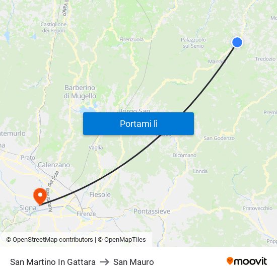 San Martino In Gattara to San Mauro map