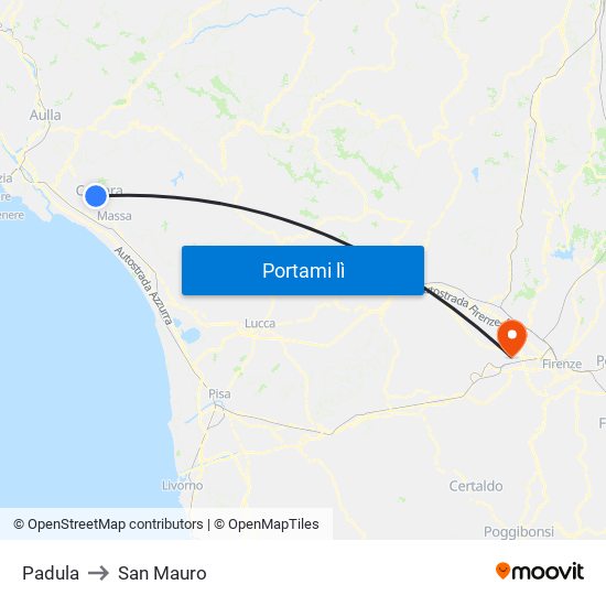 Padula to San Mauro map