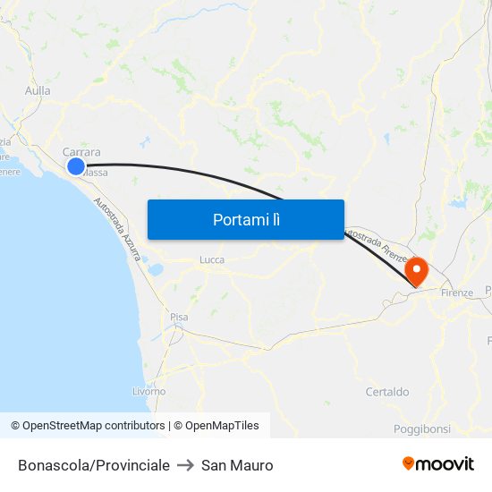 Bonascola/Provinciale to San Mauro map
