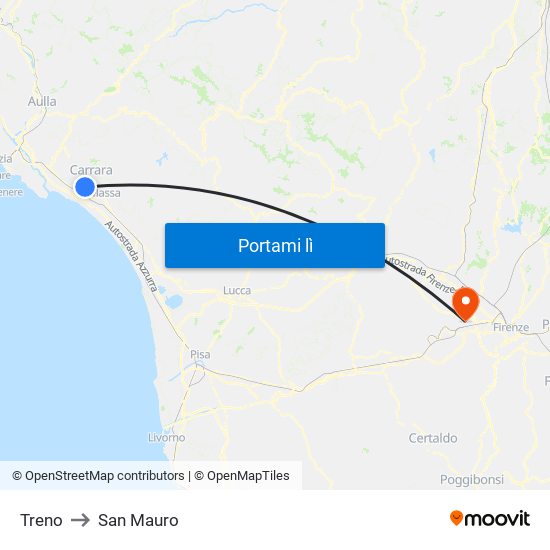 Treno to San Mauro map