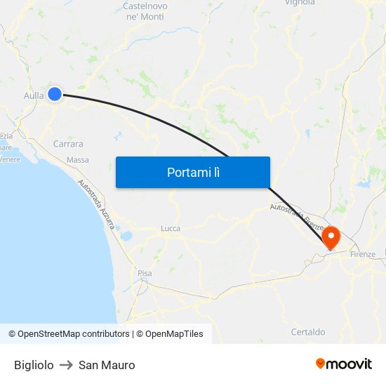 Bigliolo to San Mauro map