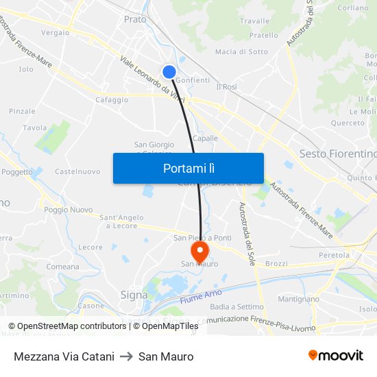 Mezzana Via Catani to San Mauro map