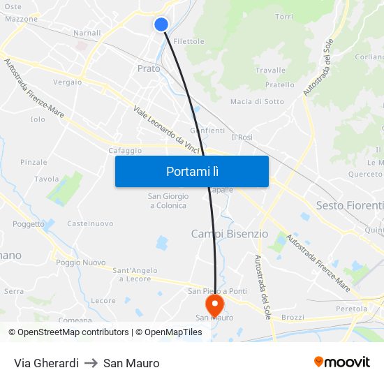 Via Gherardi to San Mauro map