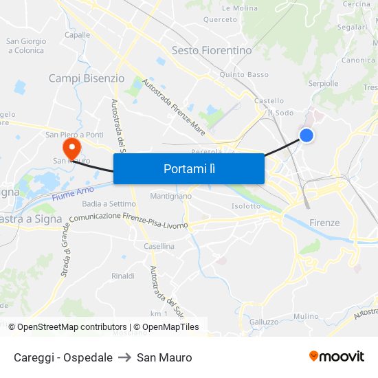 Careggi - Ospedale to San Mauro map