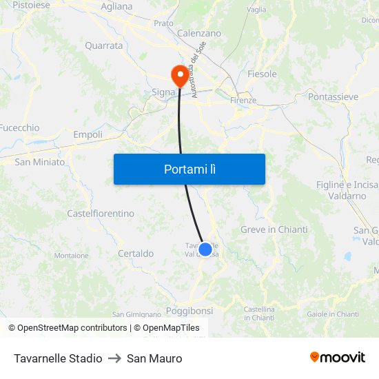 Tavarnelle Stadio to San Mauro map