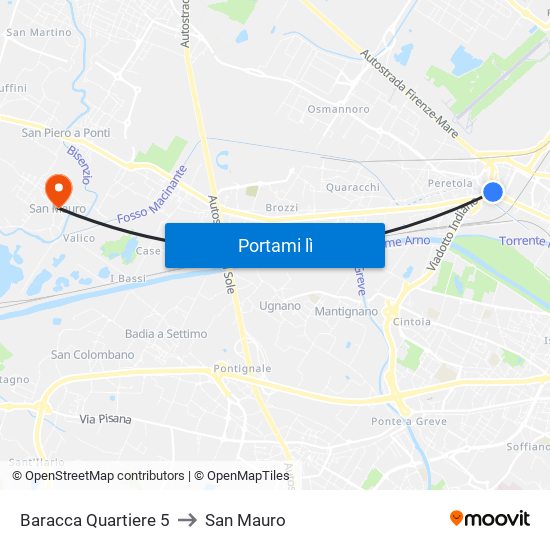 Baracca Quartiere 5 to San Mauro map