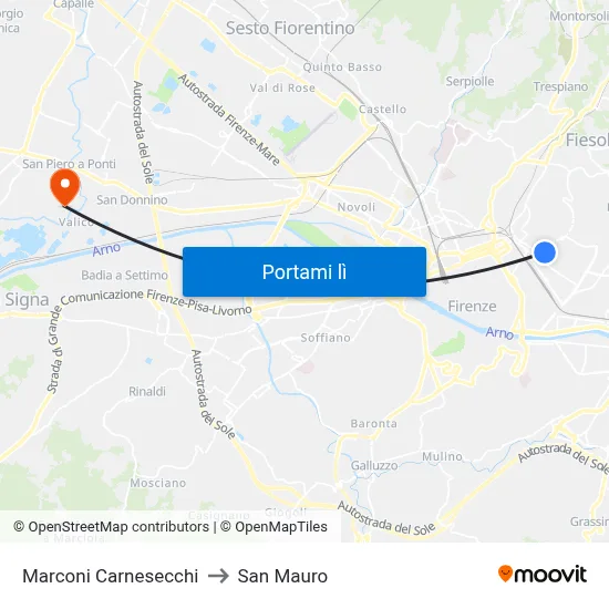 Marconi Carnesecchi to San Mauro map