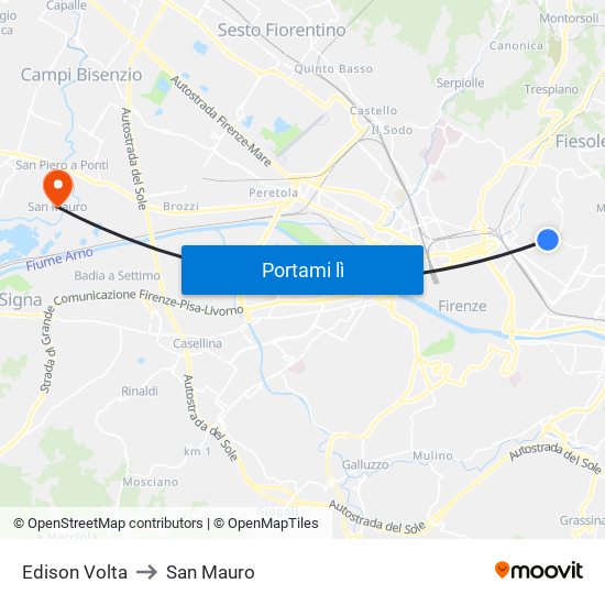 Edison Volta to San Mauro map