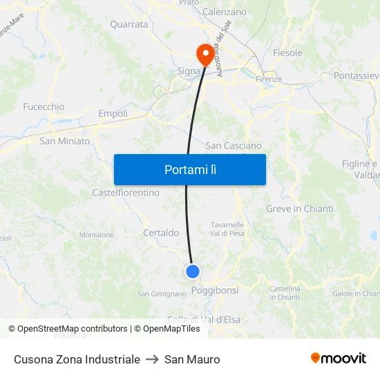 Cusona Zona Industriale to San Mauro map