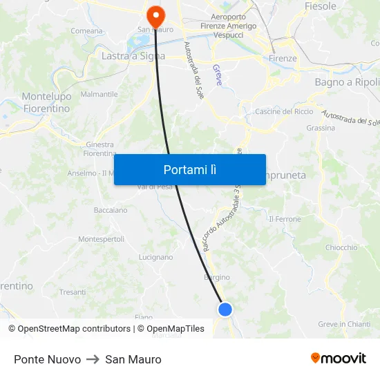 Ponte Nuovo to San Mauro map