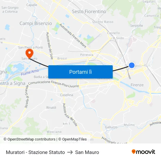 Muratori - Stazione Statuto to San Mauro map