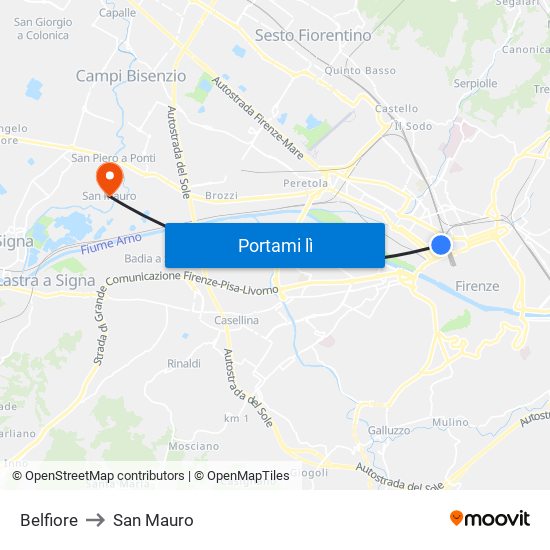 Belfiore to San Mauro map