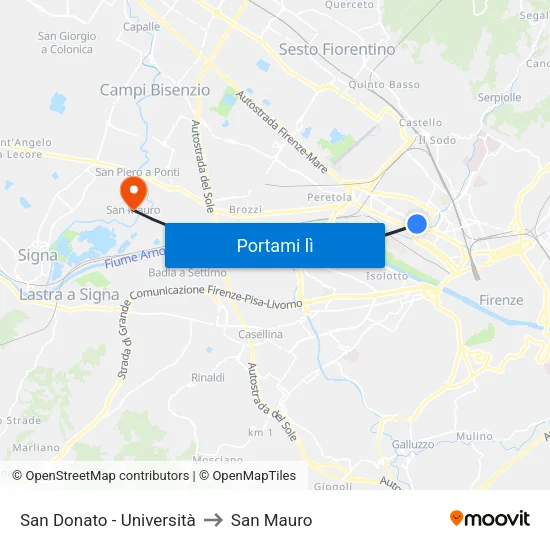 San Donato - Università to San Mauro map