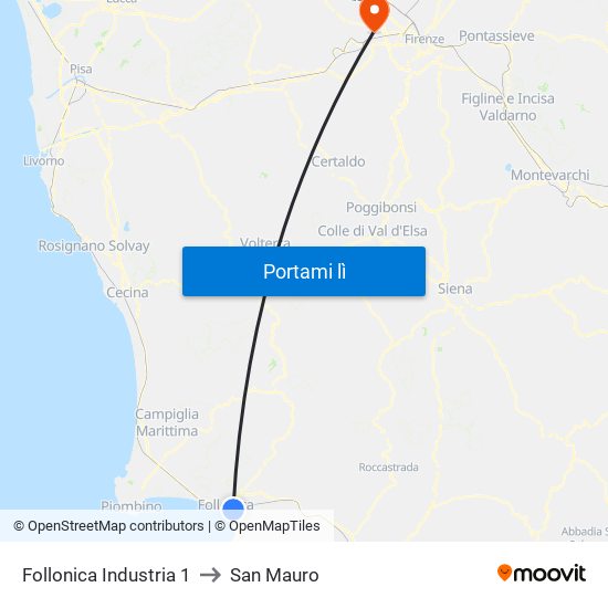 Follonica Industria 1 to San Mauro map