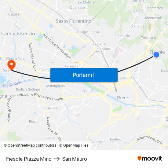 Fiesole Piazza Mino to San Mauro map