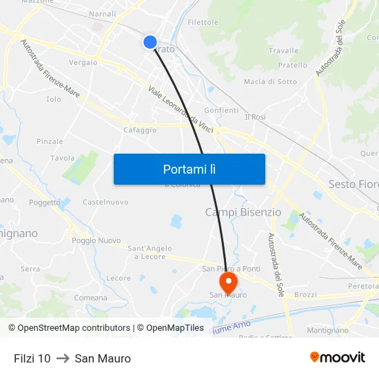 Filzi 10 to San Mauro map