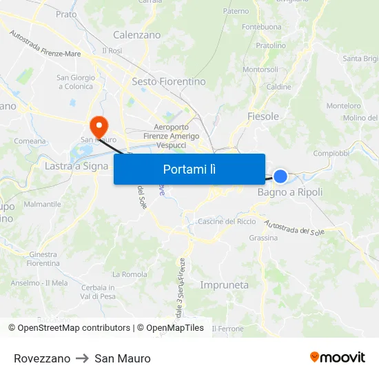 Rovezzano to San Mauro map