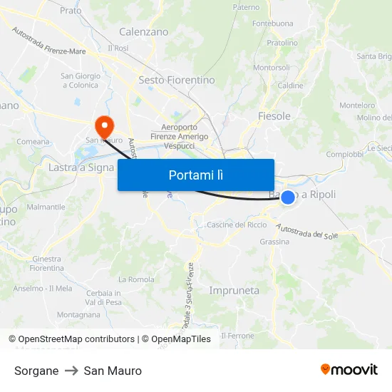 Sorgane to San Mauro map
