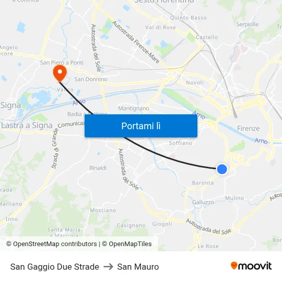 San Gaggio Due Strade to San Mauro map