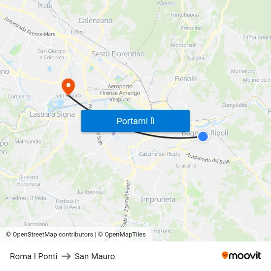 Roma I Ponti to San Mauro map