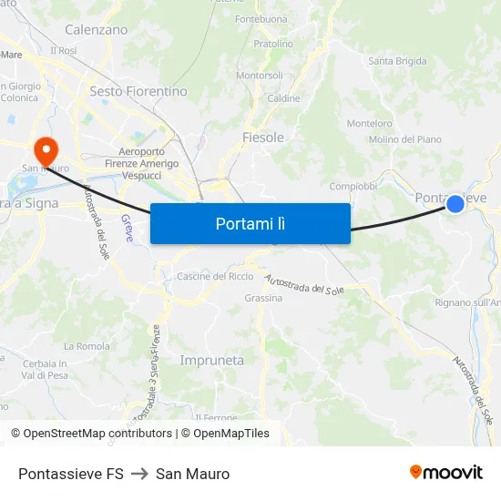 Pontassieve FS to San Mauro map