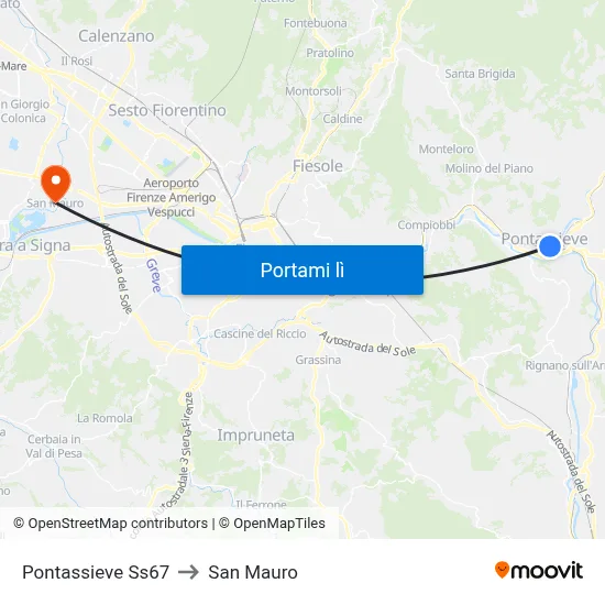 Pontassieve Ss67 to San Mauro map