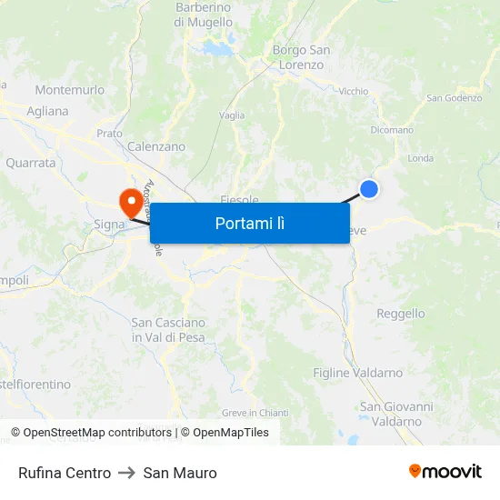 Rufina Centro to San Mauro map