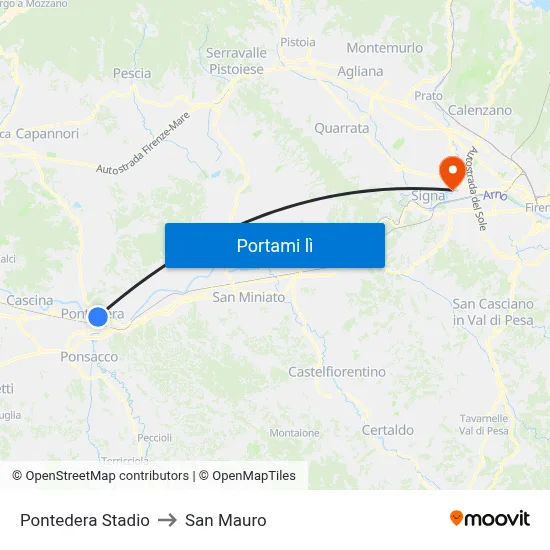 Pontedera Stadio to San Mauro map
