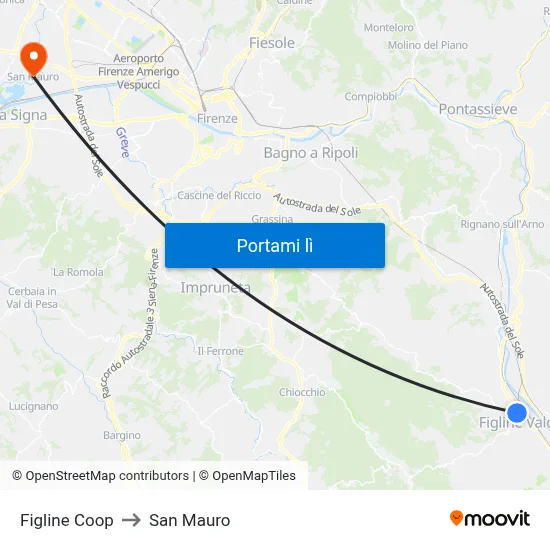 Figline Coop to San Mauro map