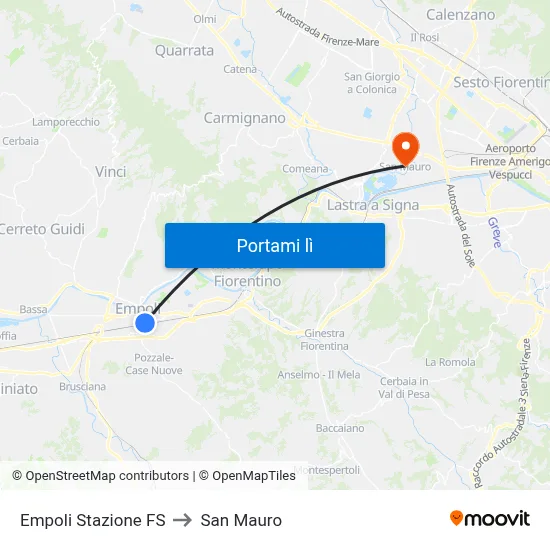 Empoli Stazione FS to San Mauro map