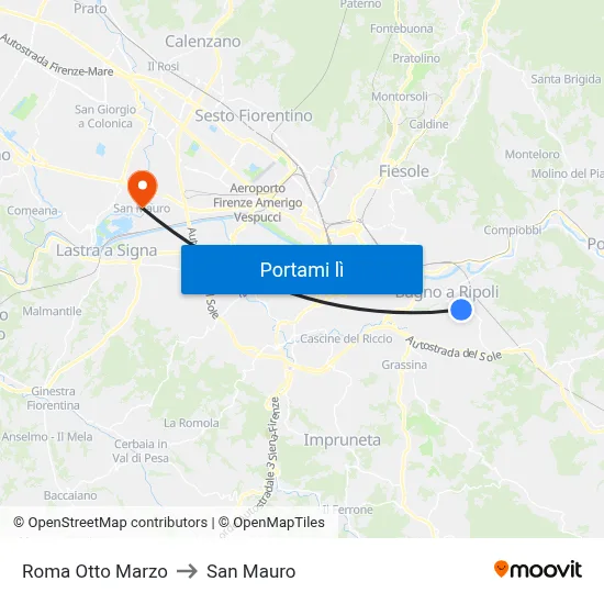 Roma Otto Marzo to San Mauro map