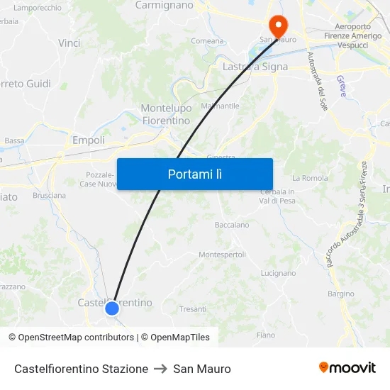 Castelfiorentino Stazione to San Mauro map