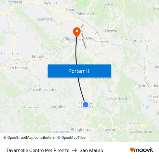 Tavarnelle Centro Per Firenze to San Mauro map