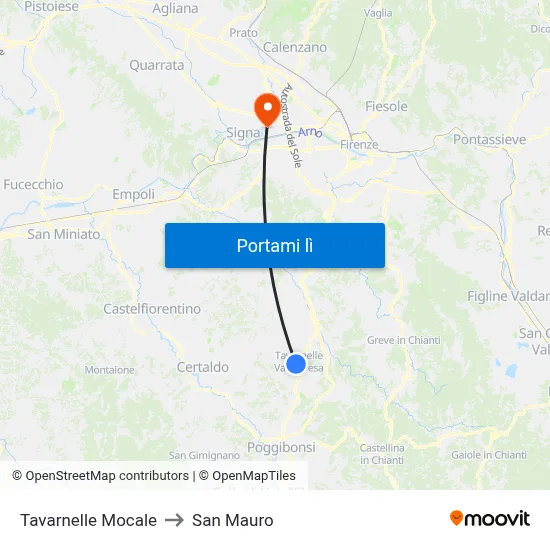 Tavarnelle Mocale to San Mauro map