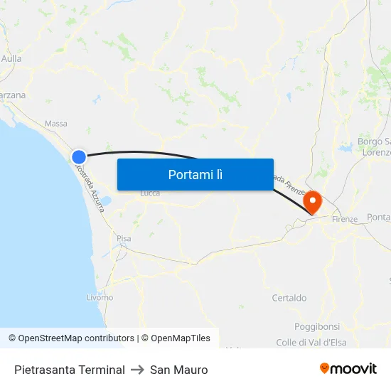 Pietrasanta Terminal to San Mauro map