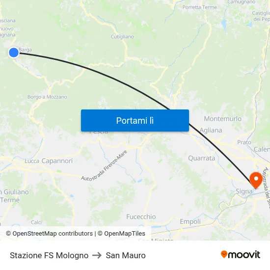 Stazione FS Mologno to San Mauro map