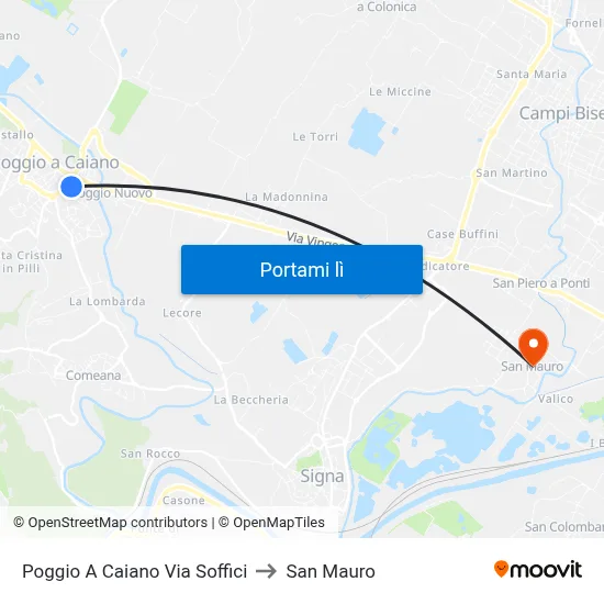 Poggio A Caiano Via Soffici to San Mauro map