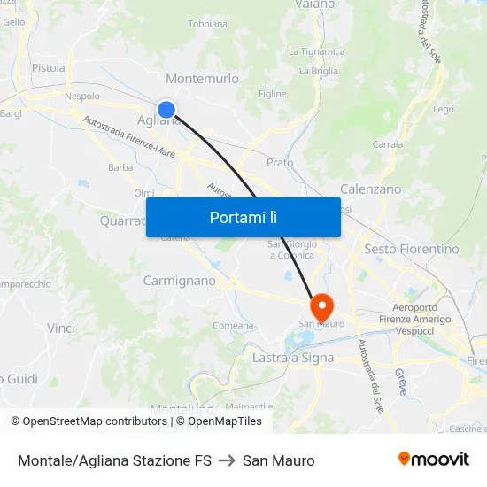 Montale/Agliana Stazione FS to San Mauro map