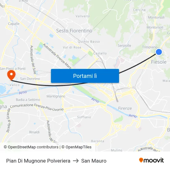 Pian Di Mugnone Polveriera to San Mauro map