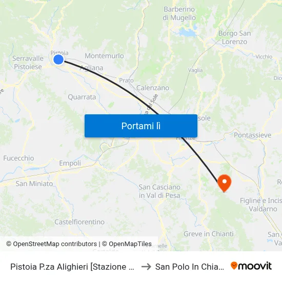 Pistoia P.za Alighieri [Stazione Fs] to San Polo In Chianti map