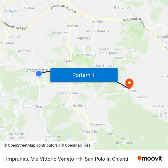 Impruneta Via Vittorio Veneto to San Polo In Chianti map