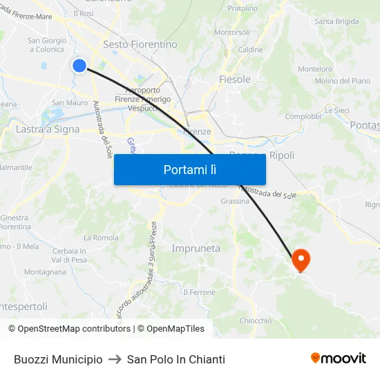 Buozzi Municipio to San Polo In Chianti map