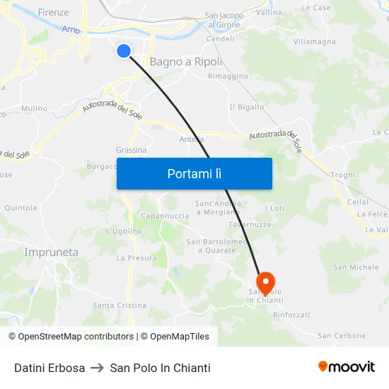 Datini Erbosa to San Polo In Chianti map